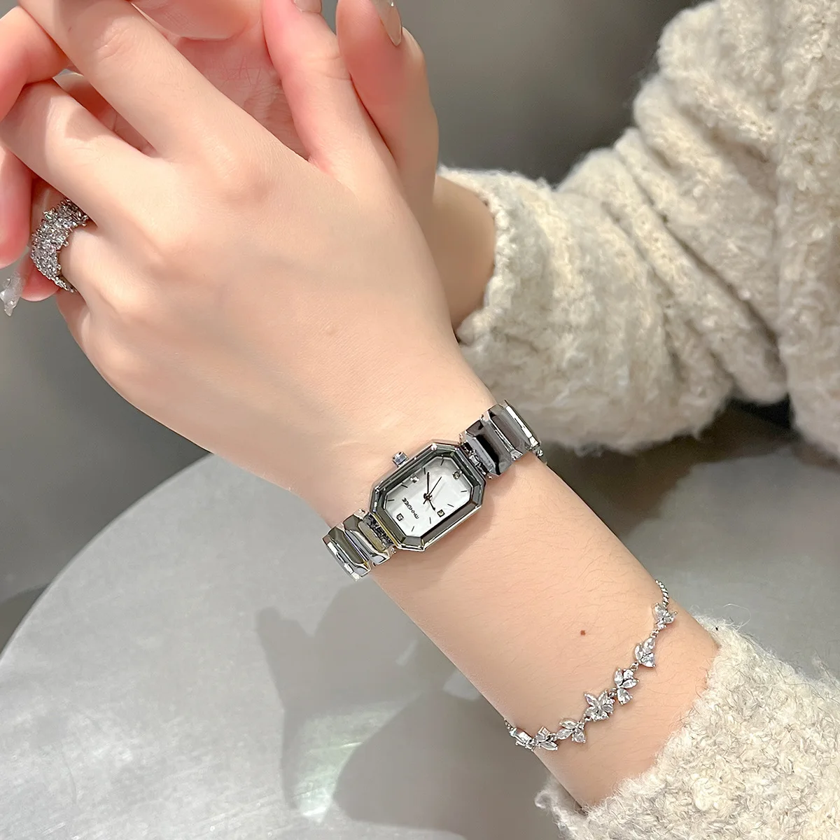 Brand Women Watches Luxury Steel Strap Rhinestone Rectangle Dial Ladies Quartz Watch Fashion Wristwatches Relojes Para Mujer