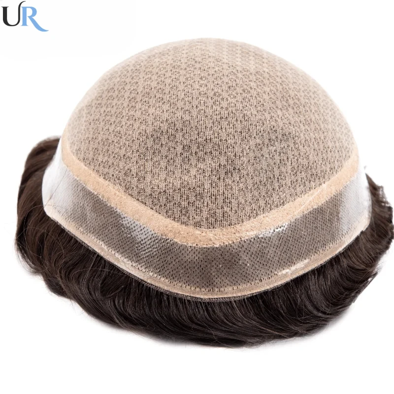 Lụa Đế Poly Xung Quanh Nam Toupee Tự Nhiên Da Đầu Nhìn Tẩy Trắng Hải Lý Tự Nhiên Thay Thế Toupee Tóc Giả