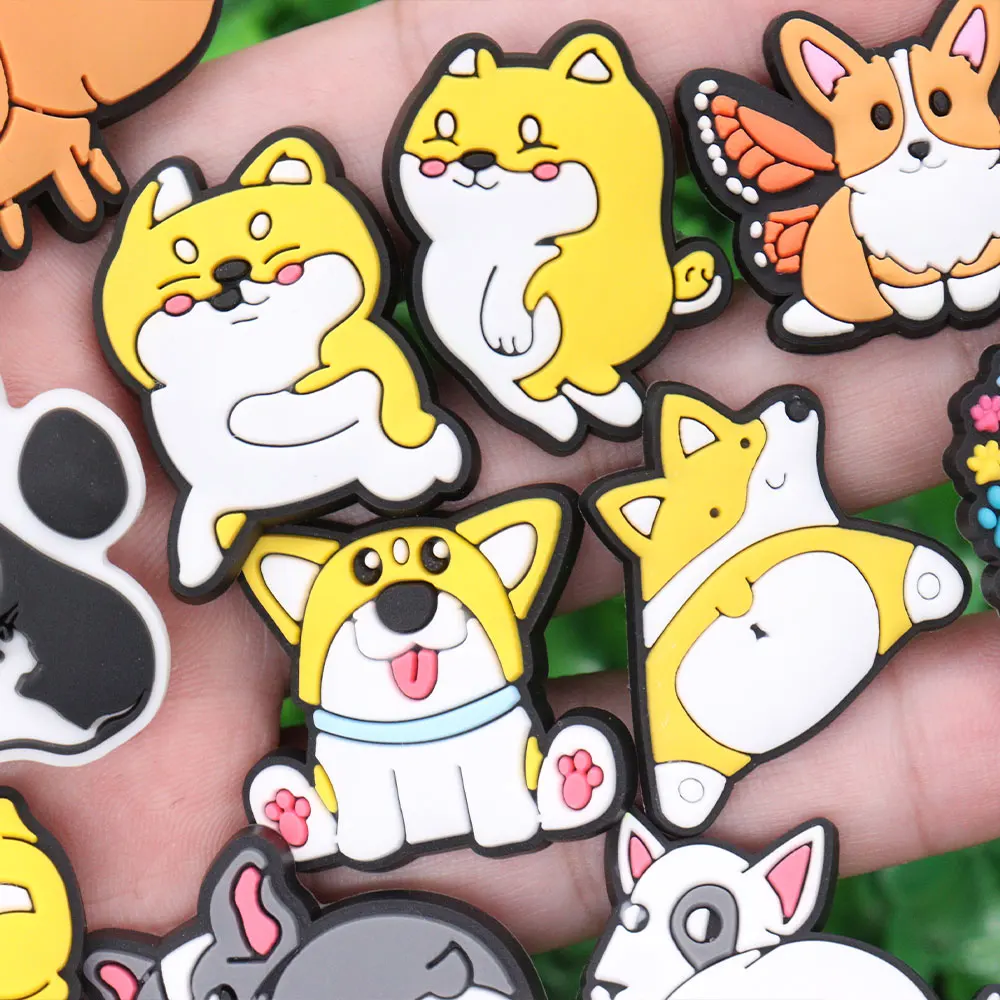 1-15pcs Animal Dogs Footprint PVC Shoe Charms Red Heart DIY Sandals Decorations for Boys Girls Birthday Gifts