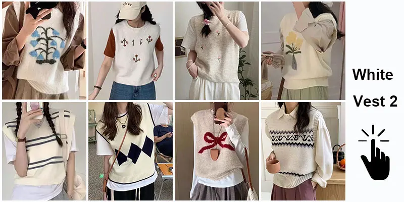 Green Knit Vest Printed Sleeveless Pullover Oversized Women Sweater Vest 2026 New Y2K Vintage Knitwear Women's Autumn Clothing