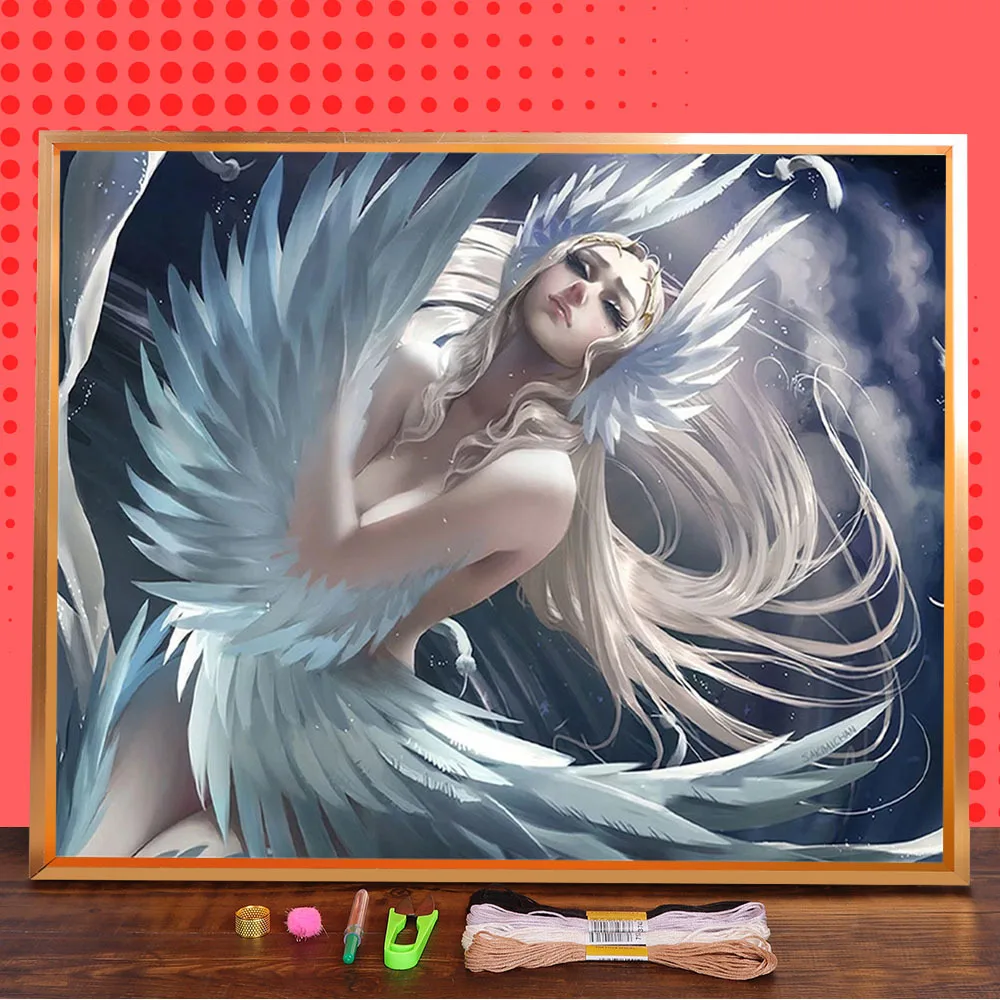 

Angel Wings Fairy Girl Pre-Printed 11CT Cross Stitch Embroidery Kit DMC Threads Handiwork work Craft Knitting Different