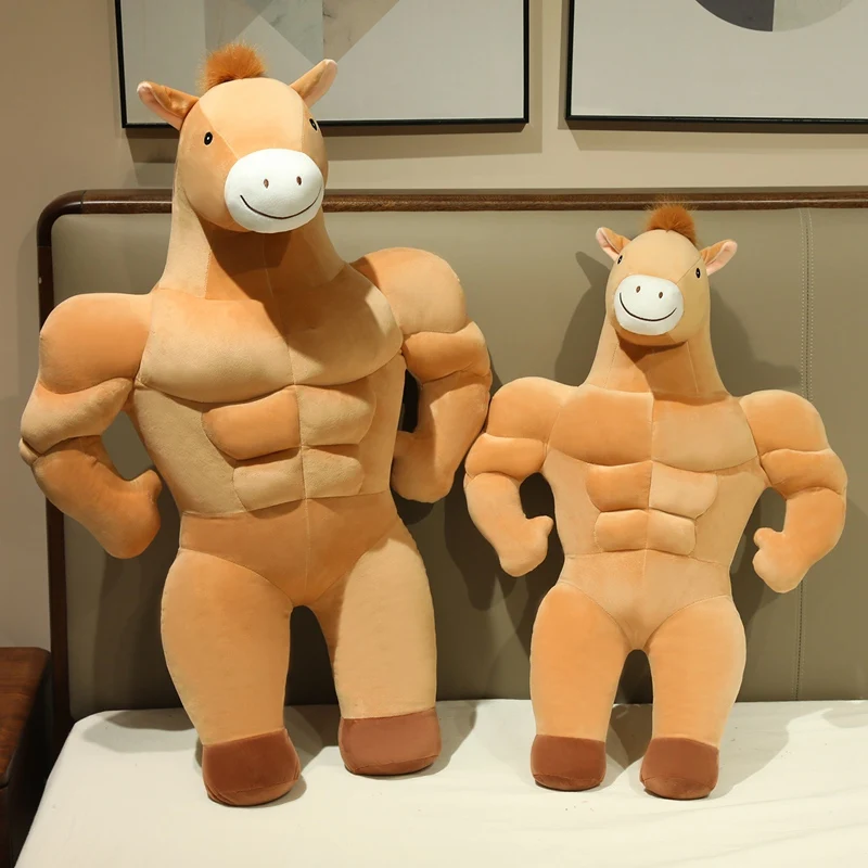65/85cm Creative Funny Muscle Horse Plush Toy Cartoon Stuffed Animal Doll Anime Soft Baby Sleeping Pillow for Kids Girls Gifts