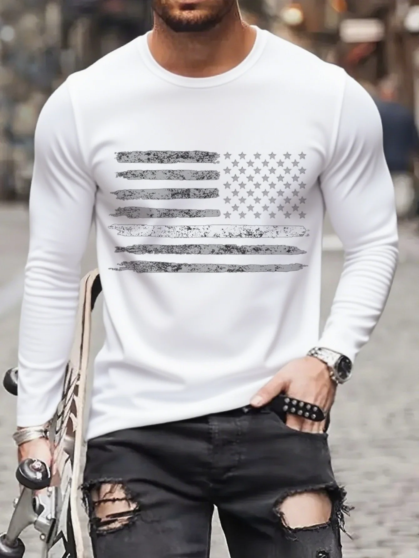 

Мужская базовая повседневная теплая одежда с американским флагом,ndependence Day, горячее тиснение, с принтом, простая футболка с длинными рукавами
