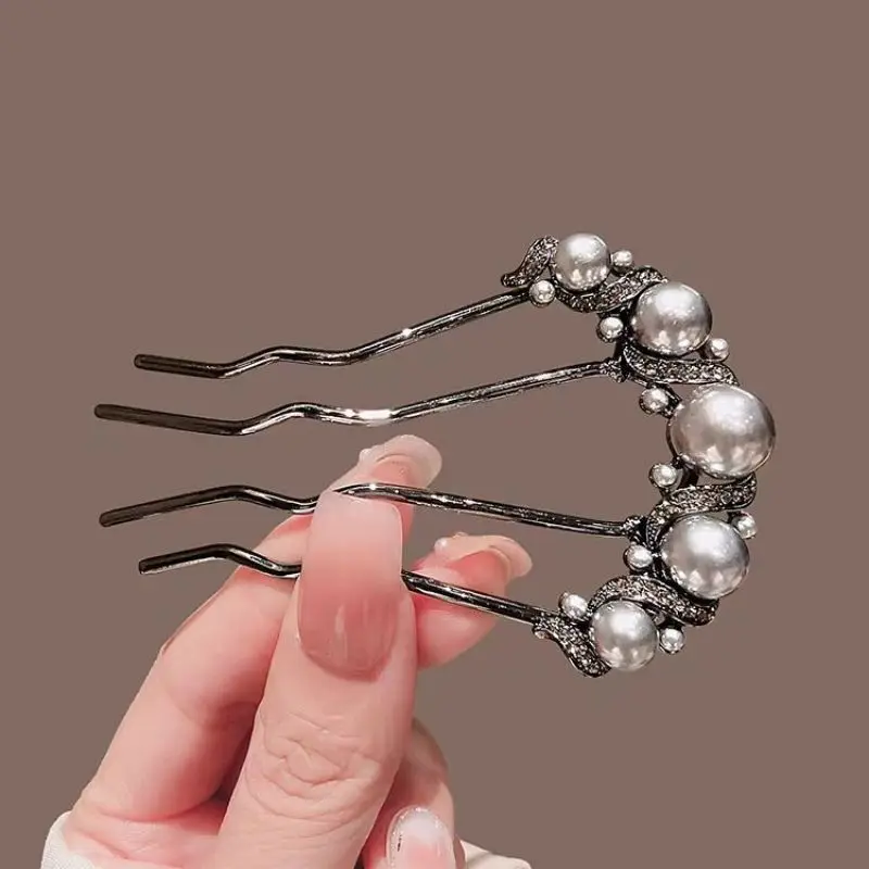 Exquisite Rhinestones Pearls U-shaped Hair Combs for Women Elegant France Ancient Style Alloy Hairpin Female Hair Accessories