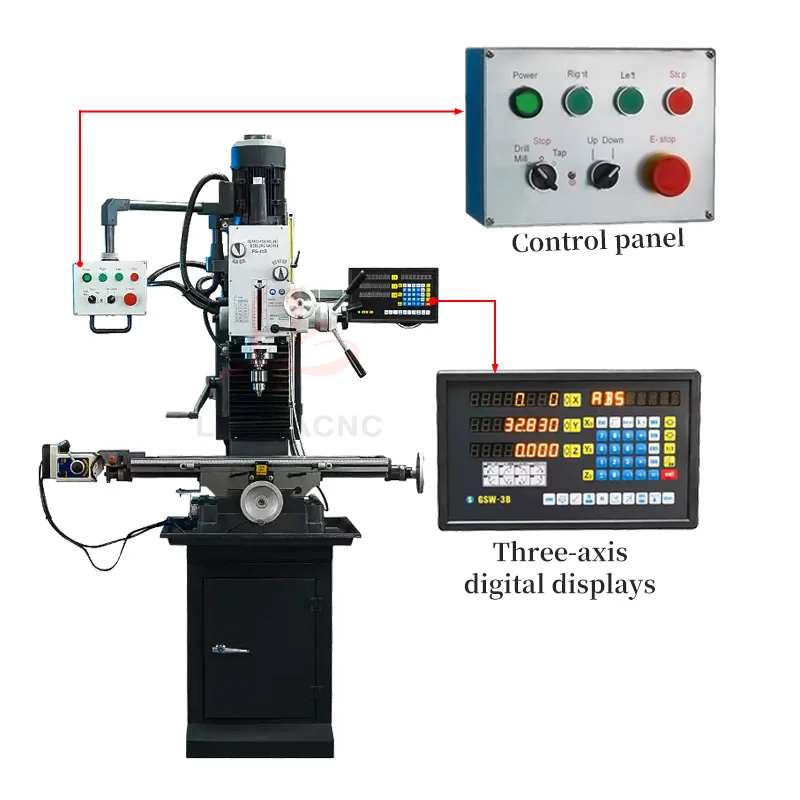 Máquina perforadora y roscada LY-45S para perforar y mecanizado de metales Pantalla digital de tres ejes Elevador de cabezal automático para ranurado