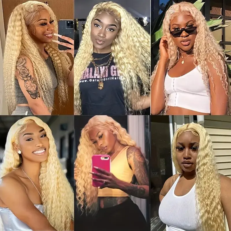 13x4 HD Lace Front 13x6 Deep Wave 32 Inches 613 Blonde Baby Hair Around 150 Density Pre-Plucked Glueless Curly  Human Hair Wig