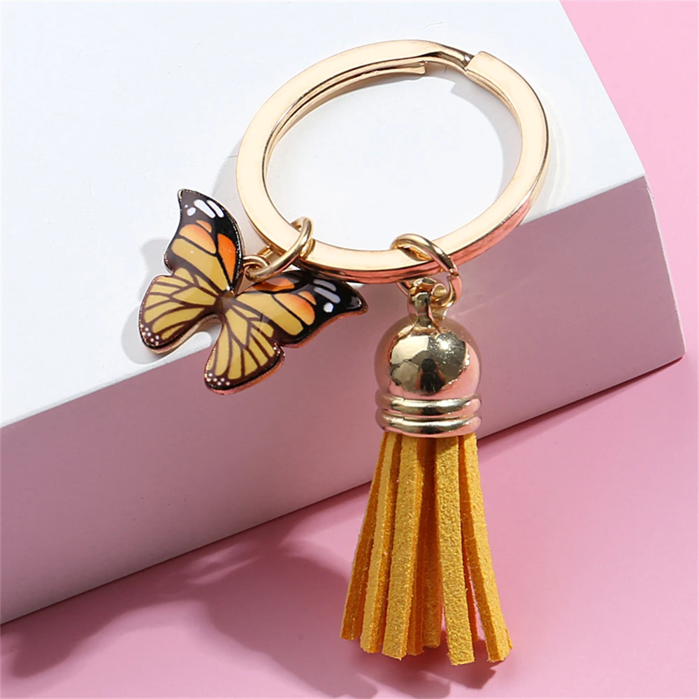 Exquisite Butterfly Tassel Keychain Metal Enamel Pendant Keyring For Women Car Key Chains Handbag Accessorie DIY Jewelry