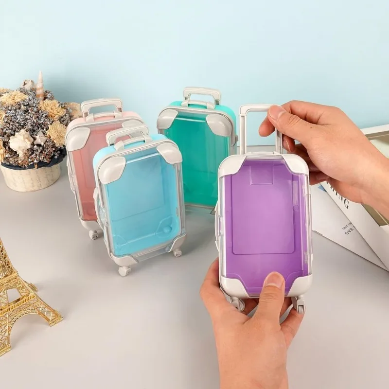 7pc Mini transparent Suitcase Candy Party Storage Box Small Items Travel False Eyelashes Jewelry Display Simulation Trolley Case