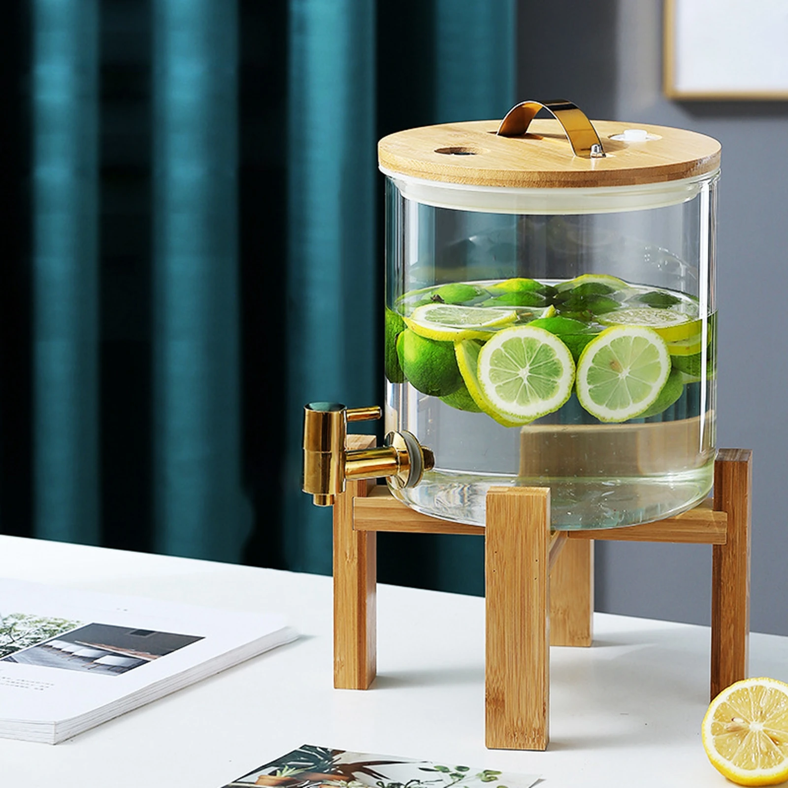 5-8L Glass Beverage Barrel Dispenser Water Bottle with Stainless Steel Borosilicate Faucet Storage For Whisky Kitchen Bar Jar
