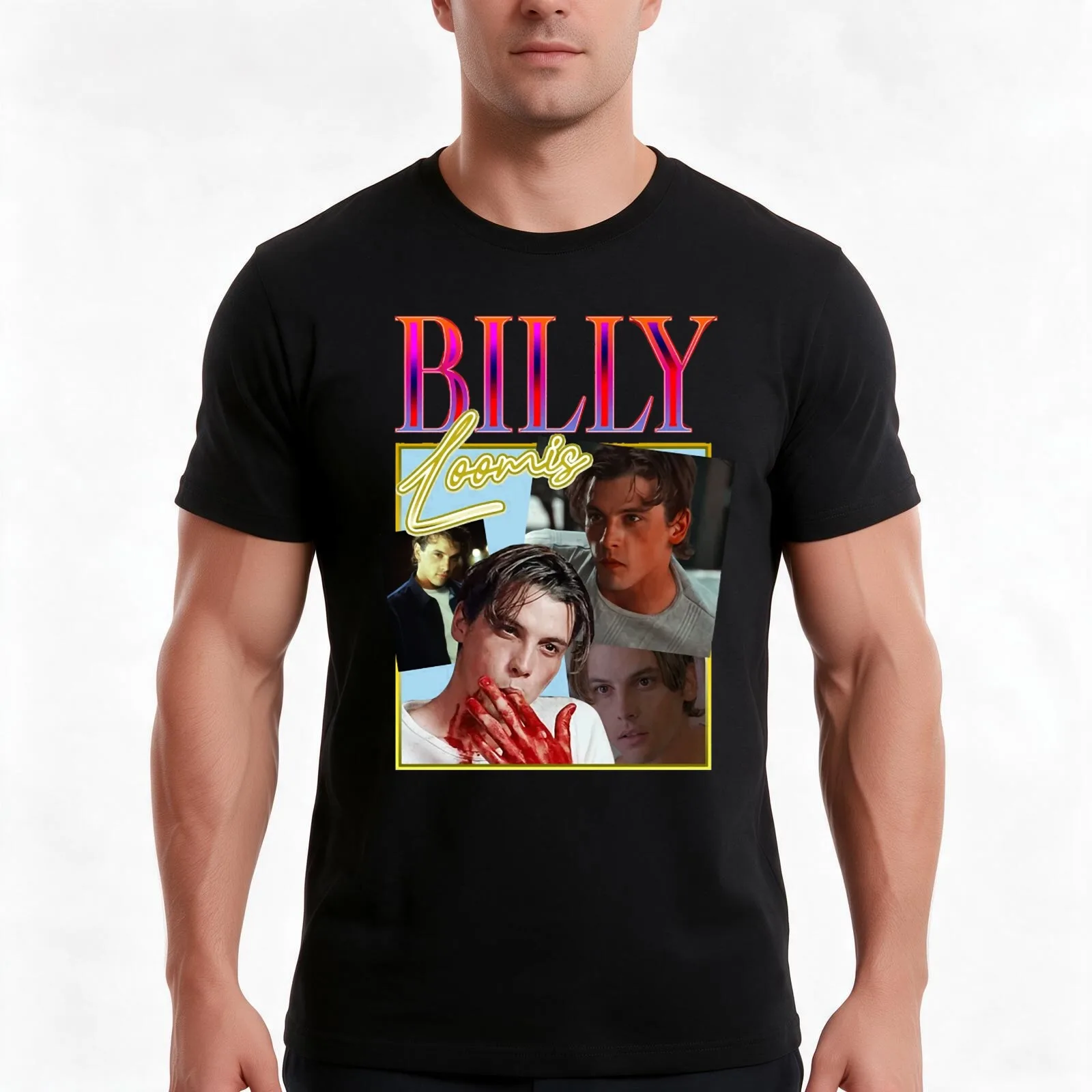 Billy Loomis T-Shirt, Summer Casual Cotton Tee, Oversized Streetwear Tops, Vintage Graphic Print, Loose Fit Short Sleeve