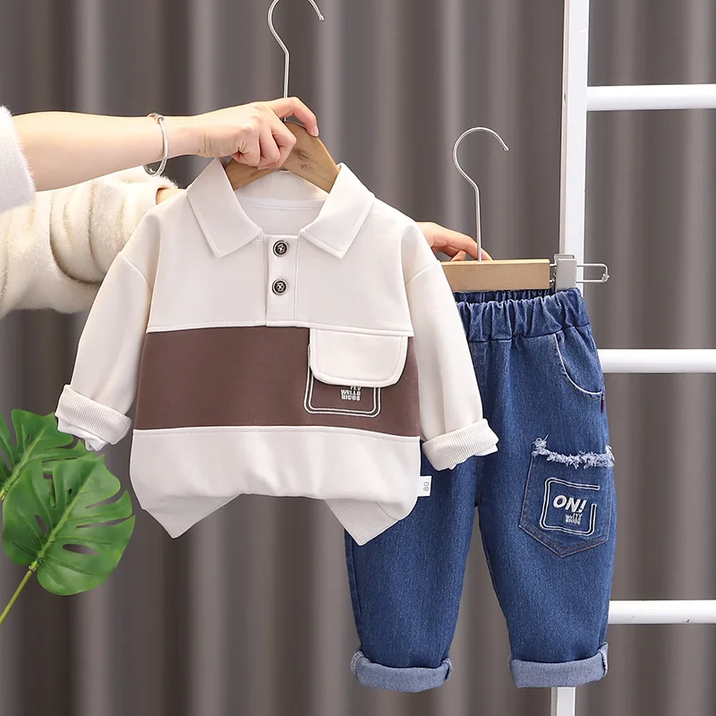 Valentines Baby Boys Outfit Set 2024 New Spring Infant Clothes for Kids Boy Girl Patchwork Letter Tops and Pants Two Piece Suit