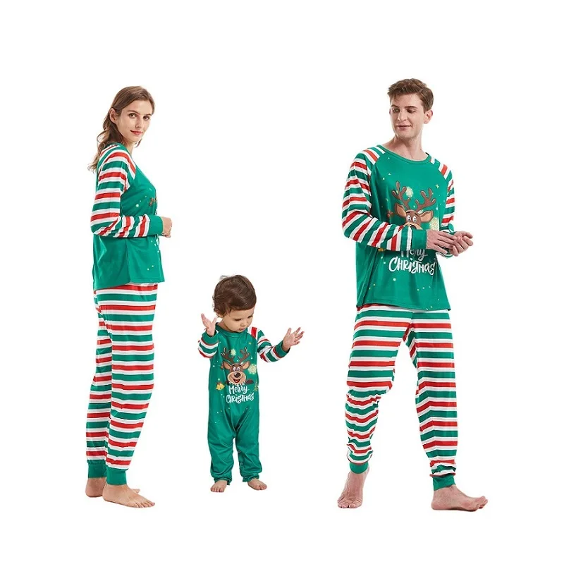 2023 New Xmas Matching Family Pajamas Sets Deer Merry Christmas Letter Print PJ's Outfits Top and Plaid Pants Jammies Sleepwear