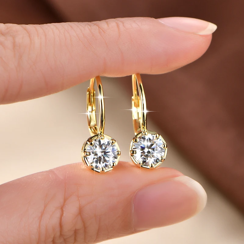 Rrjzz Solitaire 6,5 mm D-Farbe Moissanit-Ohrringe mit ausgehöhltem Design für Damen, 1 Karat, acht Krallen, Leverback-Ohrringe, Schmuck – Detail 6