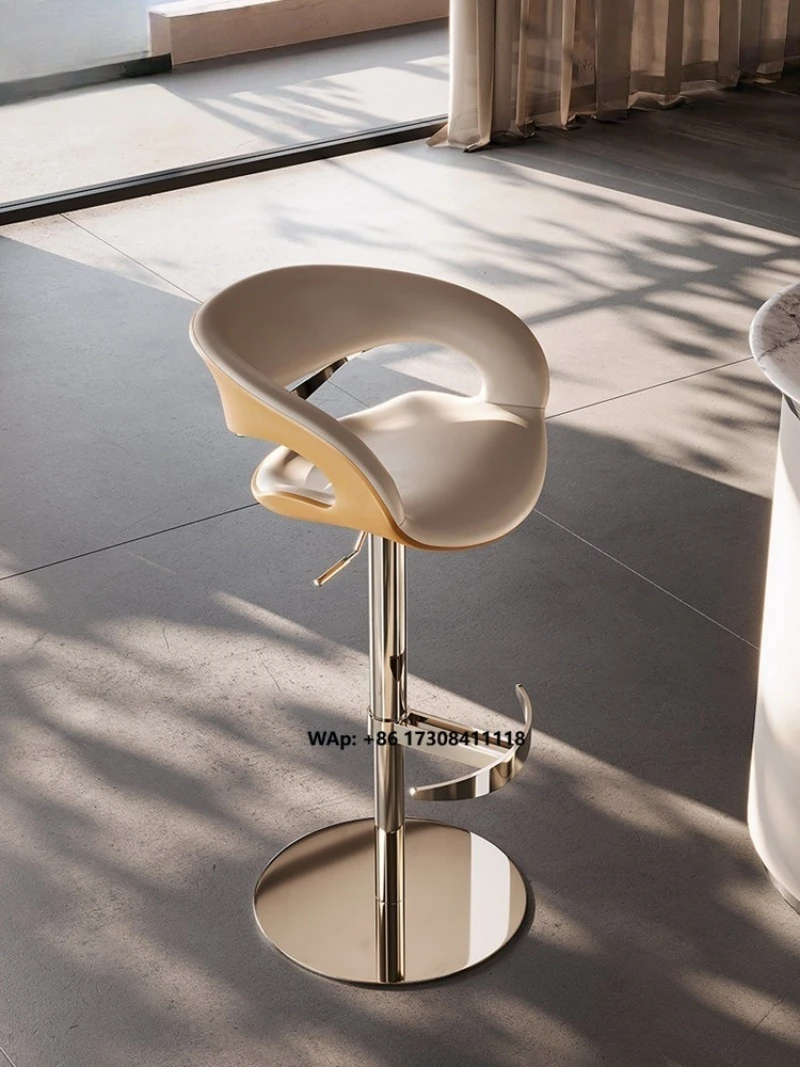 Adjustable Swivel Bar Stool, Modern Curved Hollow Back Counter Chair with Chrome Base & Footrest