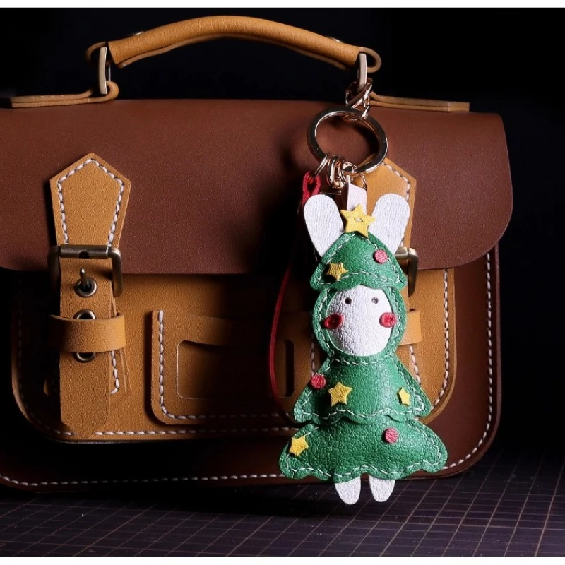 

Christmas Trees Pendant, French Sheepskin Bag Pendant Phone Pendant Bag, Pure Handmade Genuine Leather Keychain.