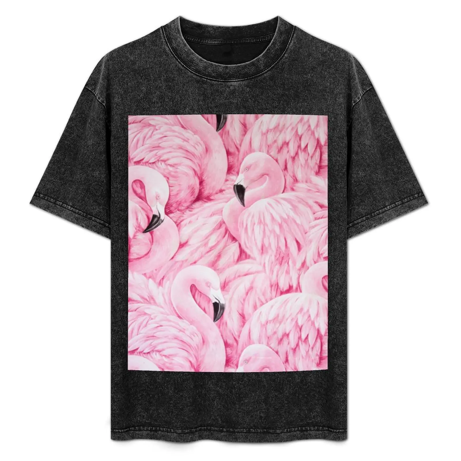 

Blush Pink Flamingo Art T-Shirt Festival Casual Short Sleeve