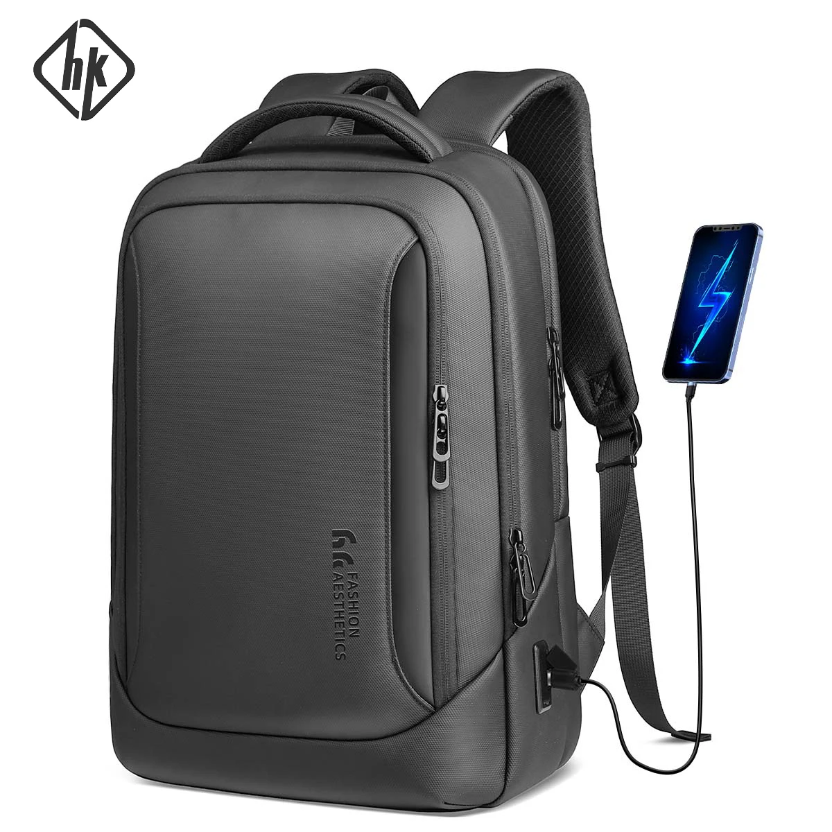 

HK Men's Designer Laptop Bag Waterproof School Bags for College Boys Male Business Sports Travel Backpack Men With USB Charging