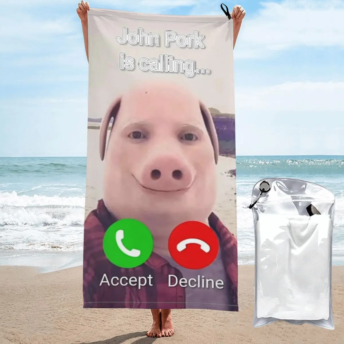 John Pork Is Calling Funny Meme Bathing Towel for Swimming Stylish Water Absorbing Towel No Sand Quick-Dry Surf Towels