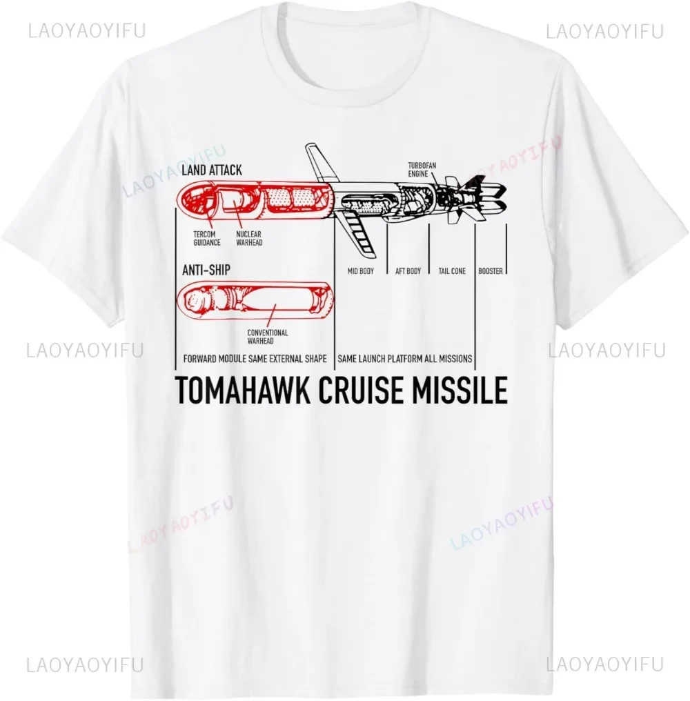 Tomahawk Cruise Missile Cotton T-Shirt Military Blueprint Infographic Diagram Aviation Gift Military Enthusiasts Unisex