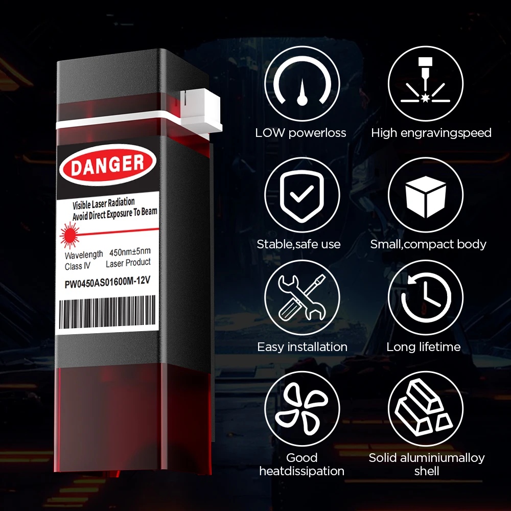 ACMER S1 6W 450±nm Laser Head For Mini Engraving Machine Laser Cutting Wood Acrylic Upgrade Blue Light Laser Output Module