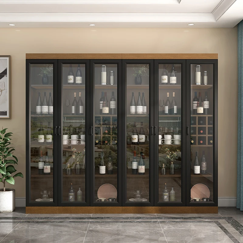 Living Room Cabinet Integrated Wall Creative and Slightly Luxury Glass Door Curio Cabinet Household Hand-Made Display Cabinet