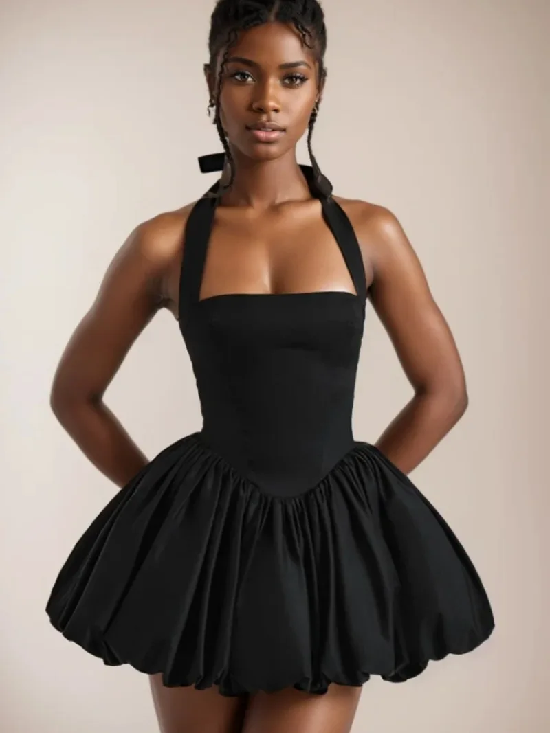 

Sexy Backless Lace up Strapless Sling Lining Dresses Summer Women's Dress New Skinny High Waist Solid Mini Puff Dress Woman