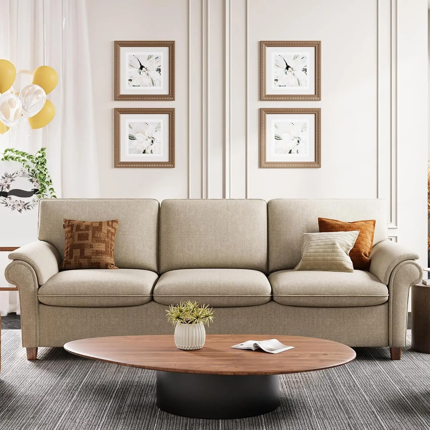 Sofa 89 Zoll, bequemes Sofa mit USP-Anschluss, extra tiefe Sitze, modernes 3-Sitzer-Sofa, Couch für Wohnzimmer, Apartment-Lounge,