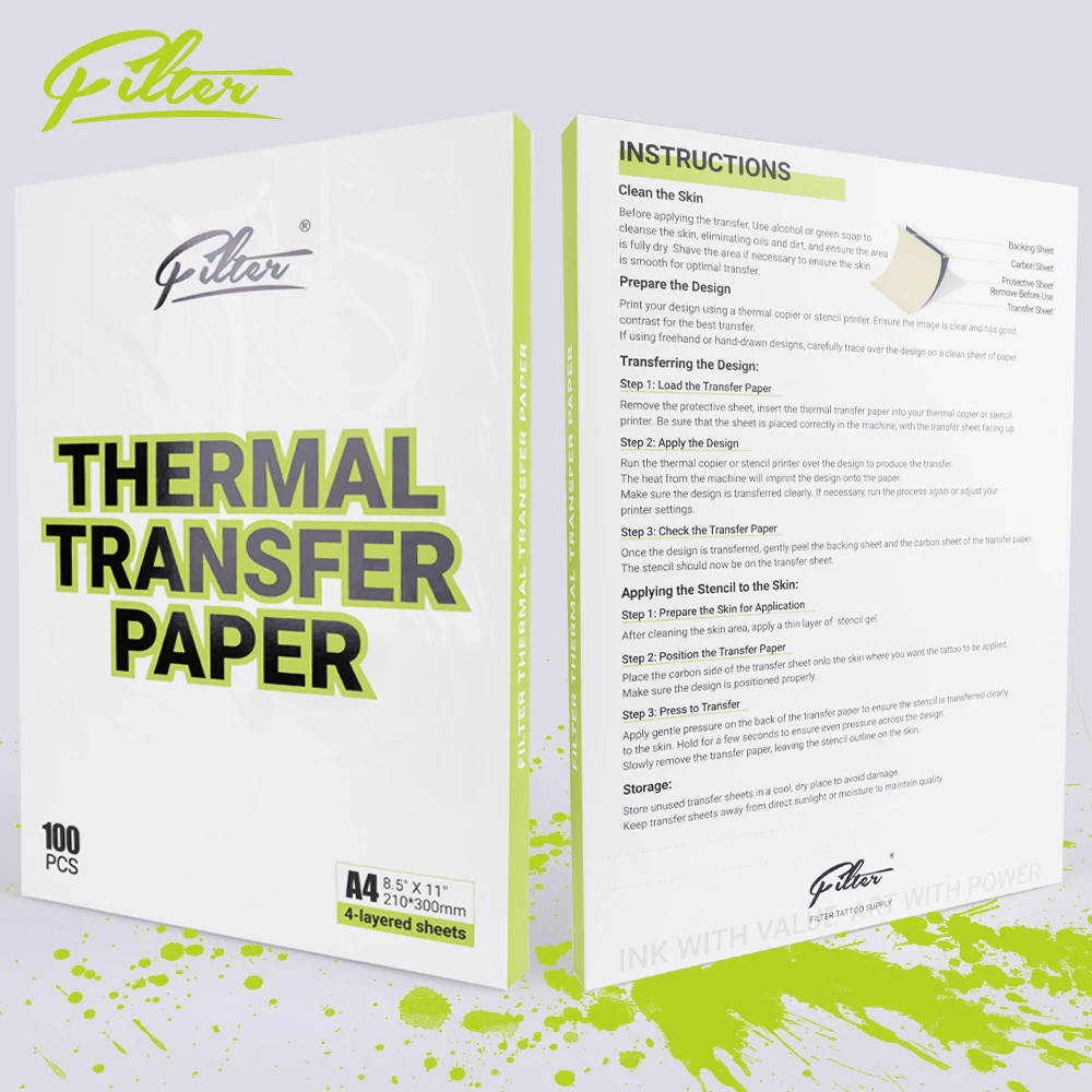 فلتر 100 ورقة من ورق نقل الوشم بحجم A4، ورق قالب ناسخة حراري لورق قالب ناسخة حرارية لآرتي الوشم
