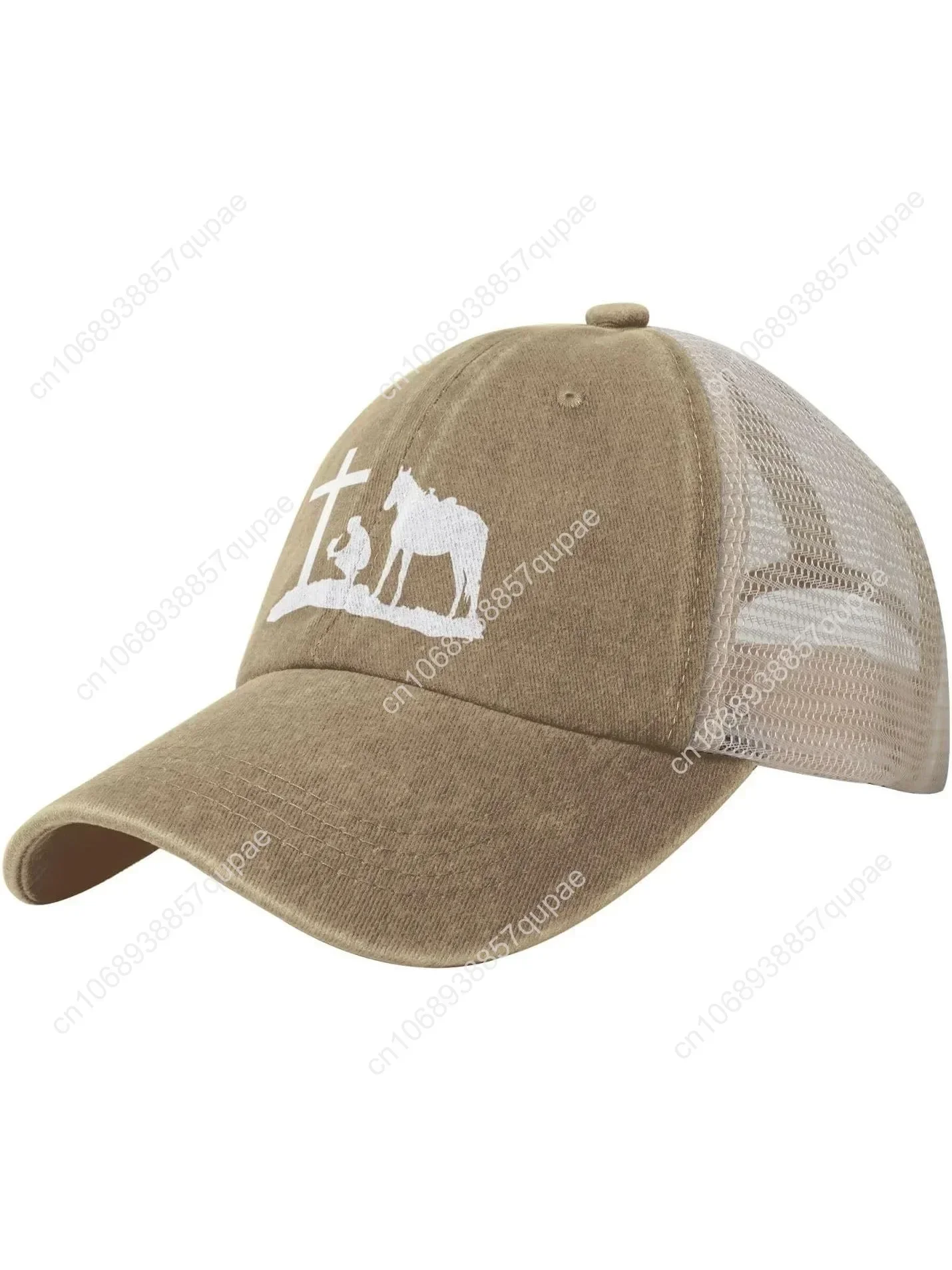 Christian Praying Cowboy Prays Denim Trucker Hat Mesh Baseball Cap for Men Or Women Cowboy Dad Black