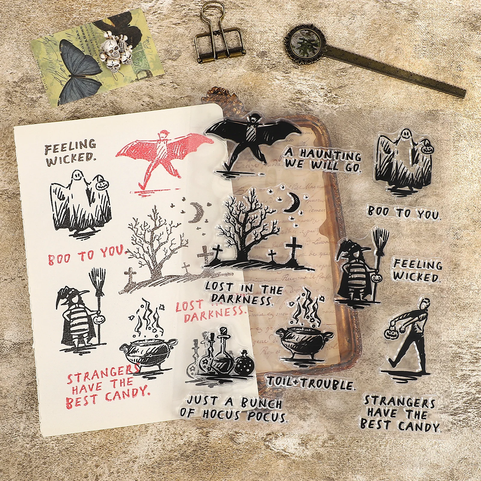 خمر ورقة هالوين الساحرة الجمجمة العنكبوت ويب المشهد شفافة سيليكون ختم الإبداعية DIY مجلة المواد القرطاسية