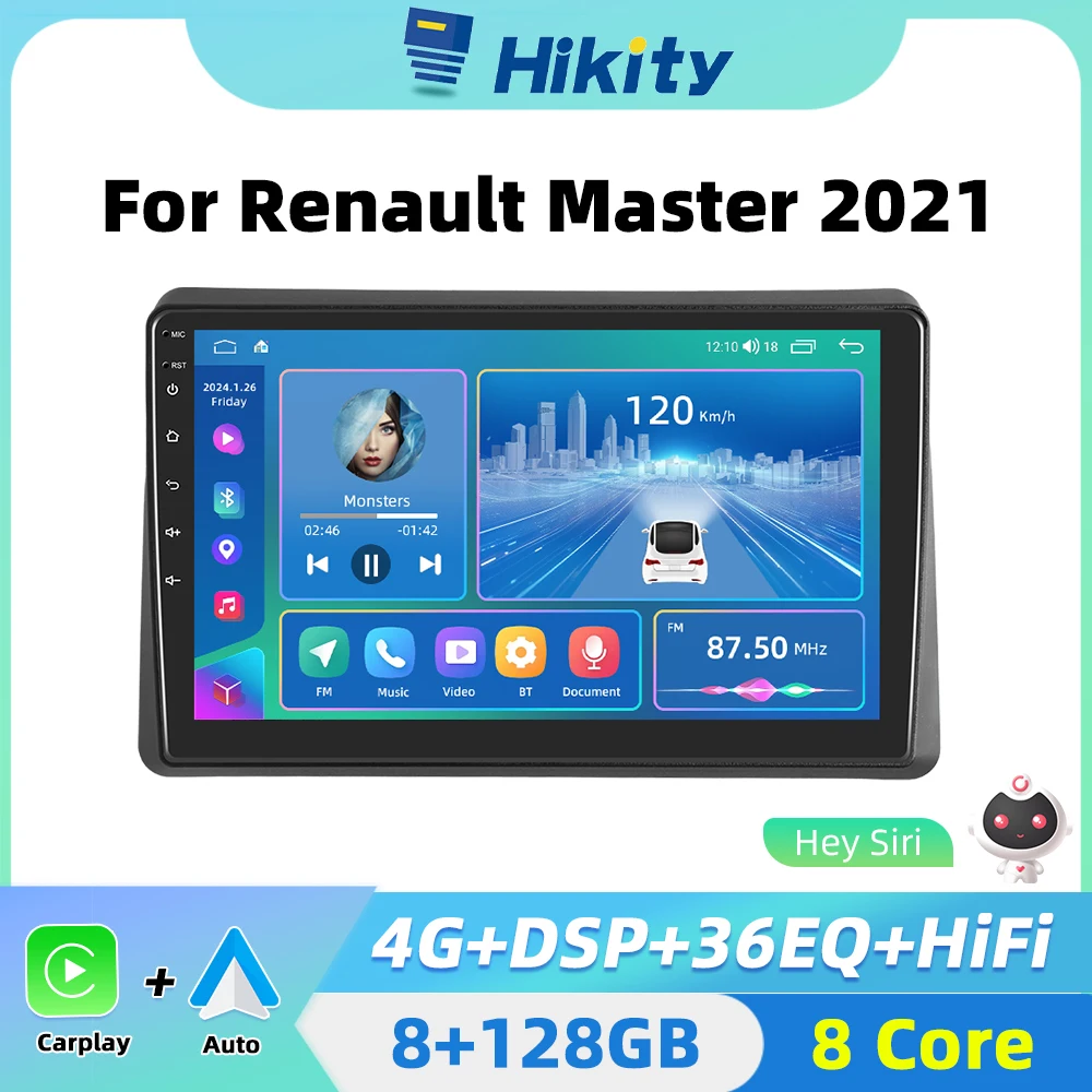 Hikity 10.1" Android 2din Car Radio For Renault Master 2021 Carplay Multimedia player Android Auto Audio WIFi GPS Navigation