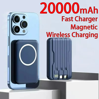 Portable Power Bank 20000mAh Wireless Powerful Magnetic Power Bank Built in 3 Cable Powerbank Fast Charging For iPhone 15 Xiaomi