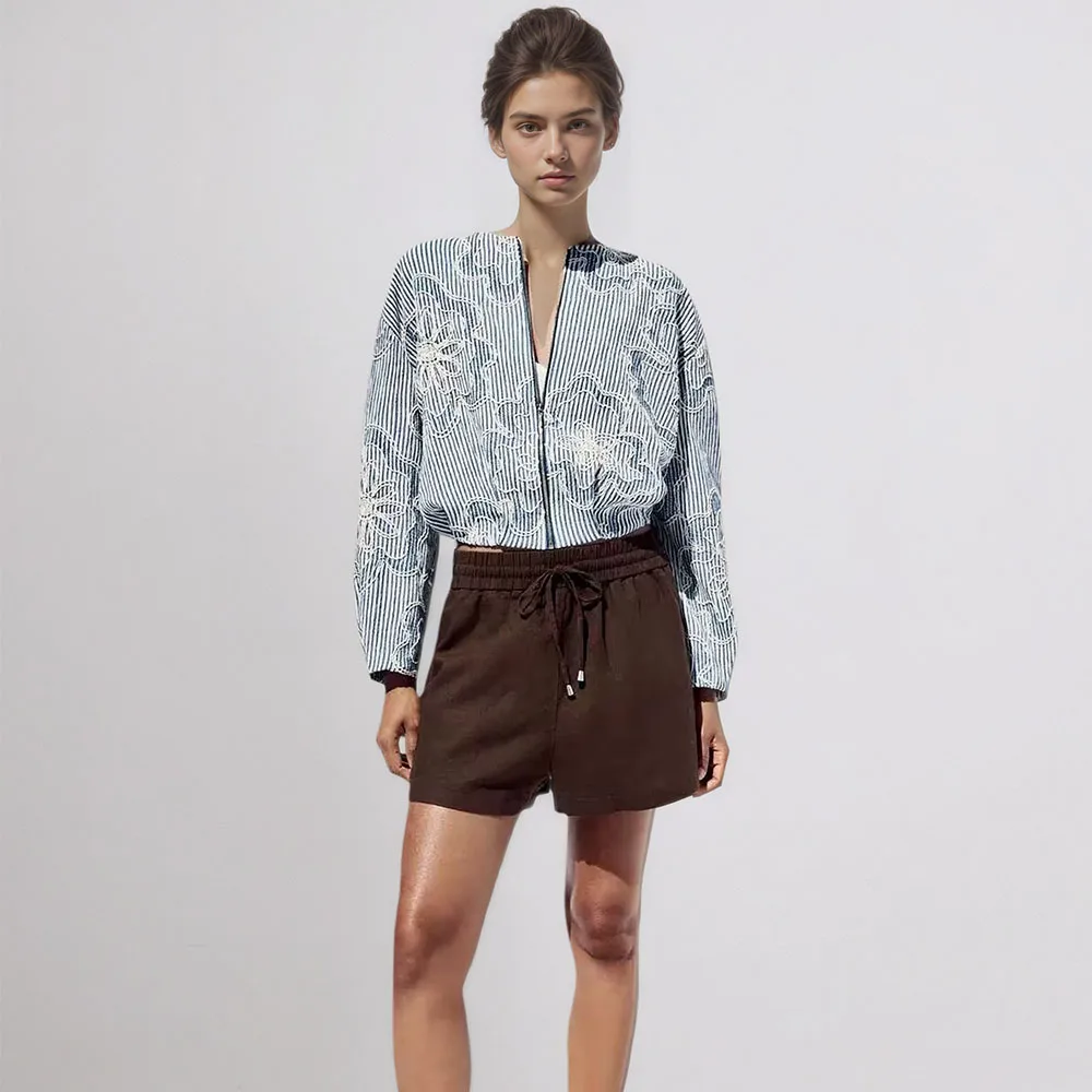 

Winter new women's fashion casual versatile texture pilot round neck long sleeved jacket jacket