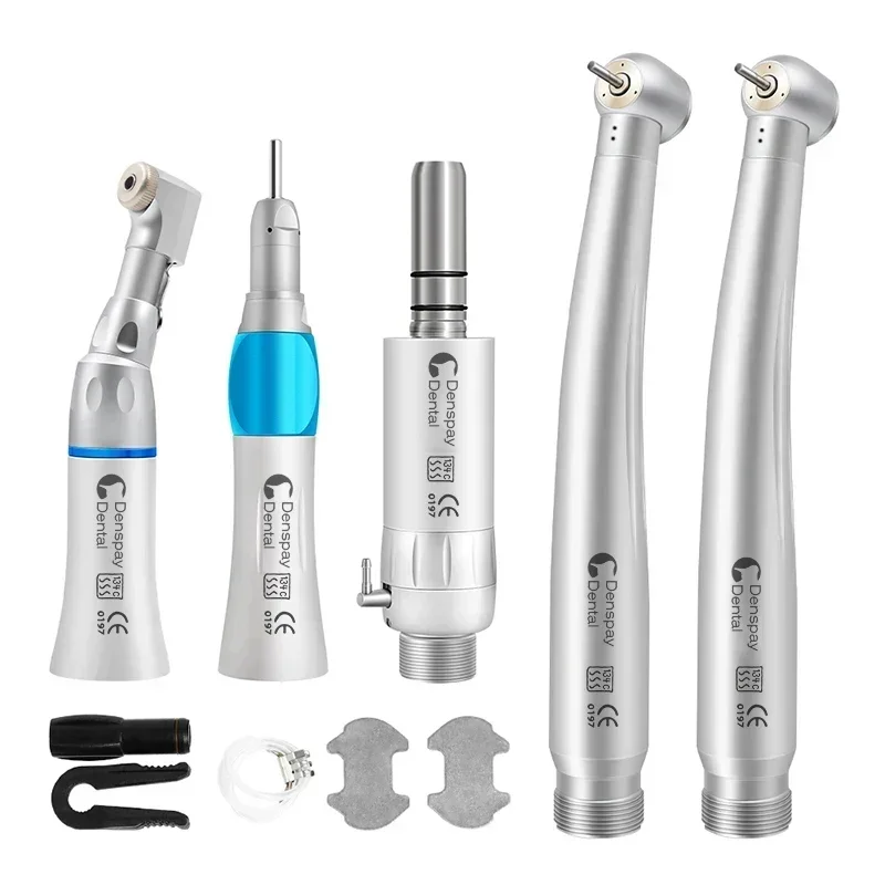 Dental Oral High & Low Speed Handpiece Kit Push Button Straight Contra Angle LED Air Turbine 2/4 Hole M4 / B2 Whole Set