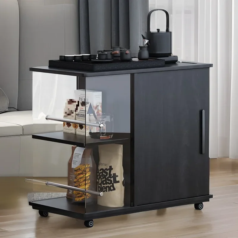 Movable side table, tea cabinet with wheels, living room sofa, side table, trolley, solid wood small coffee table