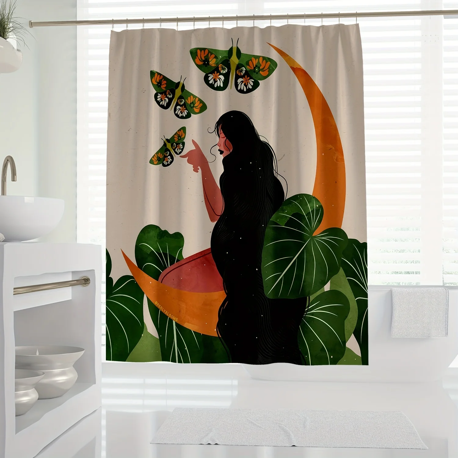 

1 шт. тропическая занавеска для душа в стиле бохо, модная цифровая печать, европейско-американский коллаж, водонепроницаемый декор для ванной комнаты с крючками