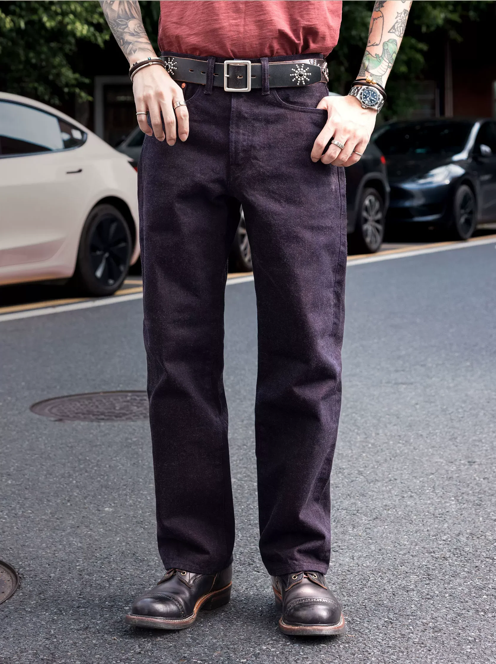 RL5PK-0007 Red Tornado 16oz Zipper Fly Straight Fitting Raw Denim Jeans Super Quality Indigo Selvage Washed Pants Sanforized