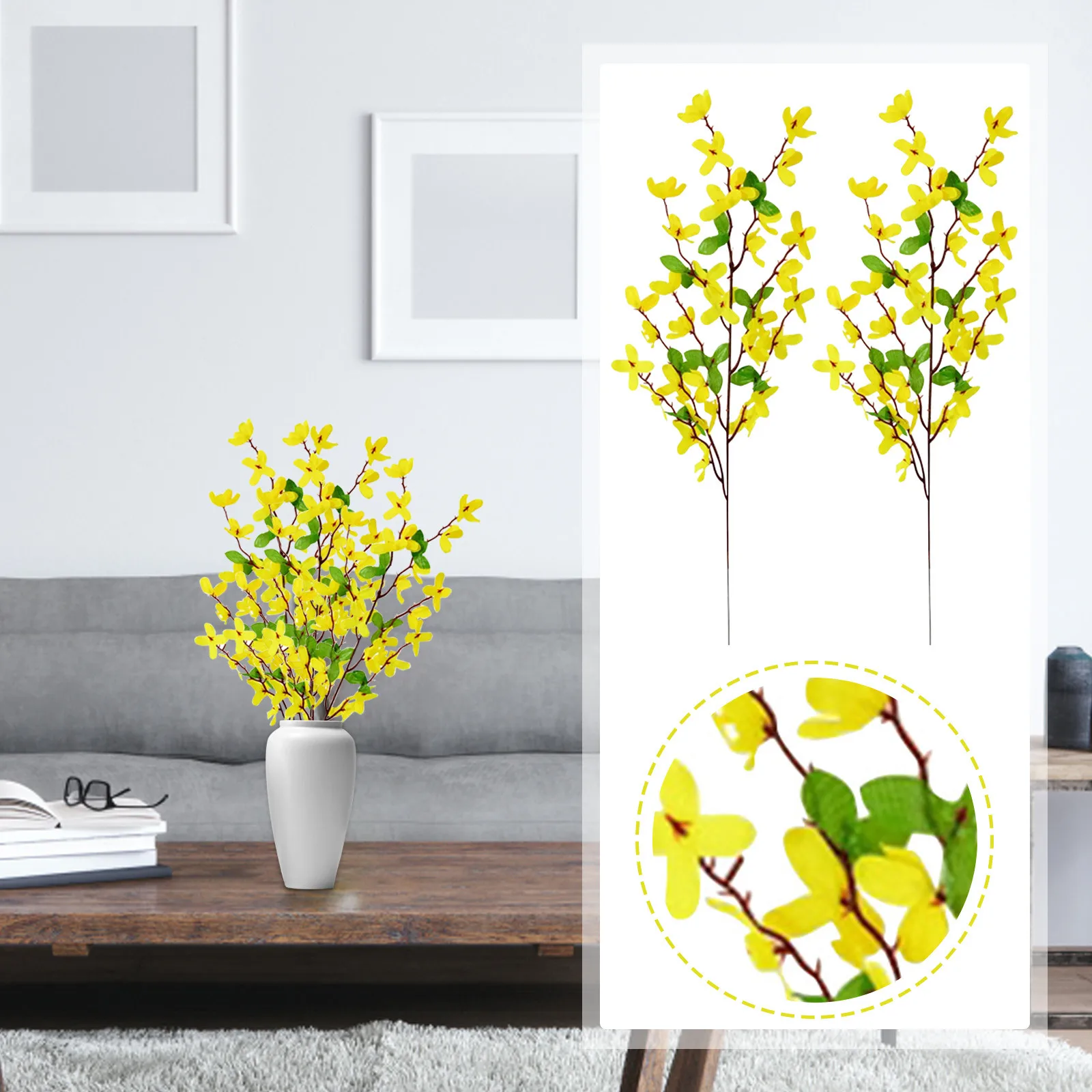 

Artificial Silk Forsythia Flower For Front Door Fake Jasmine Flowers Home Party Wedding Day Simulation Wall Decoration Yellow