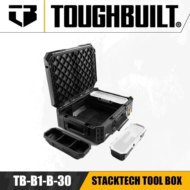 TOUGHBUILTStackTech Tool Box Multi-functional Maintenance Parts Box Stackable Medium Toolbox Power Tool Accessories