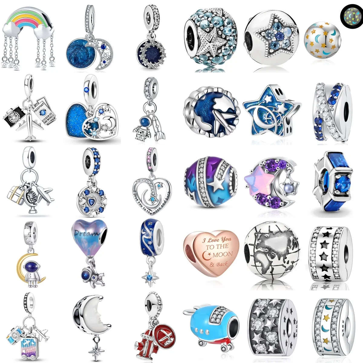 

New Deep Blue Starry Sky Travel Series S925 Silver Astronaut Aircraft Luggage Pendant Bead Bracelet DIY High Jewelry Accessories