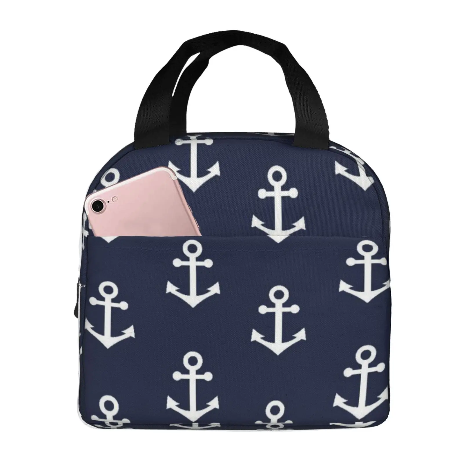 Navigation Ship Anchor Lunch Bag Waterproof Insulated Canvas Cooler Bag Thermal Cold Food Picnic Travel Tote for Women Children