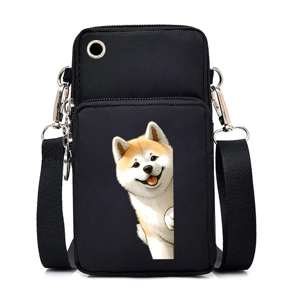 New Mobile Phone Bag Funny Anime Dog Print Shoulder Messenger Bag Women Men Coin Purse Handbag Animal Lover Small Crossbody Bag