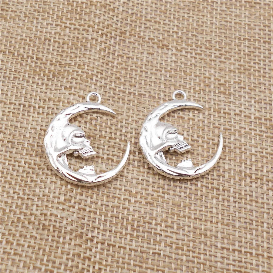 10PCS Alloy Skull Moon Charms Antique Silver Color Pendant For Handmade Punk Necklace Bracelet Jewelry Craft Accessory