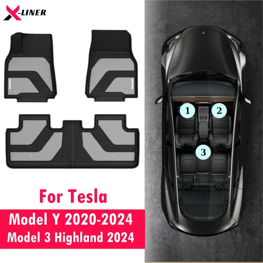 

Two-tone Design Floor Mats for Tesla Model Y 5-Seater & Model 3 Highland 2024 All-Weather TPE Floor Liner Fit Tesla Model Y