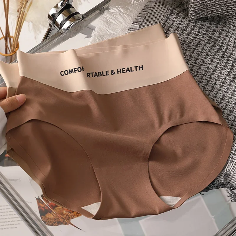 

Women High-Waisted Underwear Invisible Panties Seamless Briefs Female Underpants Panties Solid Comfy Lingerie Ice Silk