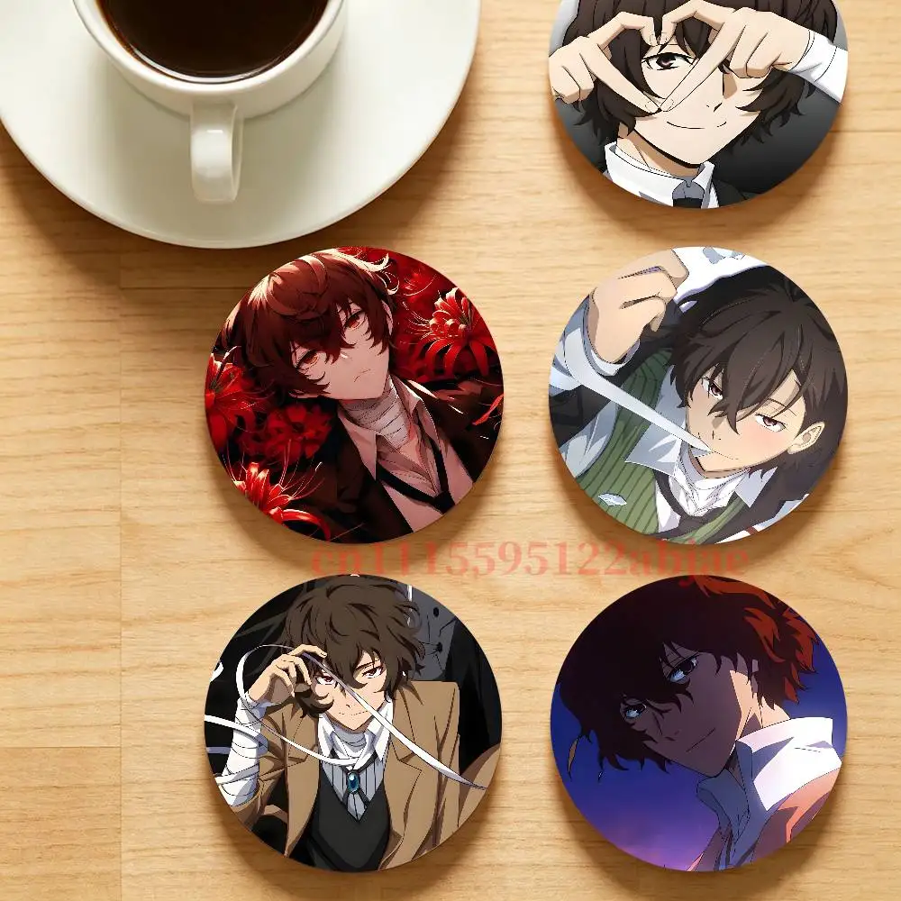 D-Dazai Osamu B-Bungou Stray Dogs Round Wooden Coaster Decorative Coffee Cup for Use in Coffee Shops Bars