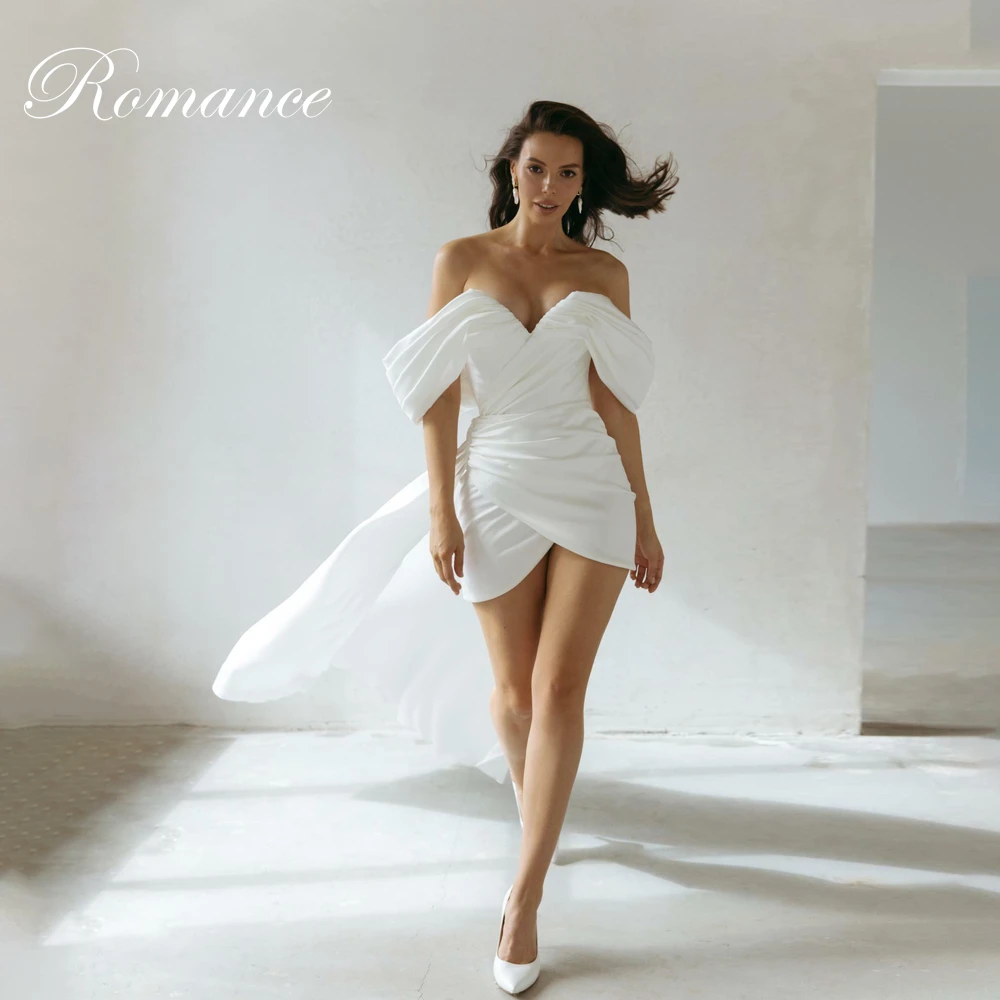 فستان زفاف بسيط مطوي قصير غمد للنساء قبالة الكتف على شكل حرف v سبليت مفتوح الظهر فستان زفاف Vestidos De Novia مخصص