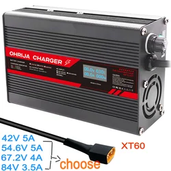 OHRIJA XT 36V 48V 5A Lithium Charger 42V 54.6V 5A For 13S 48V Li-ion Battery Charger XT60 Connector 67.2V 84V 3.5A Charger OLED