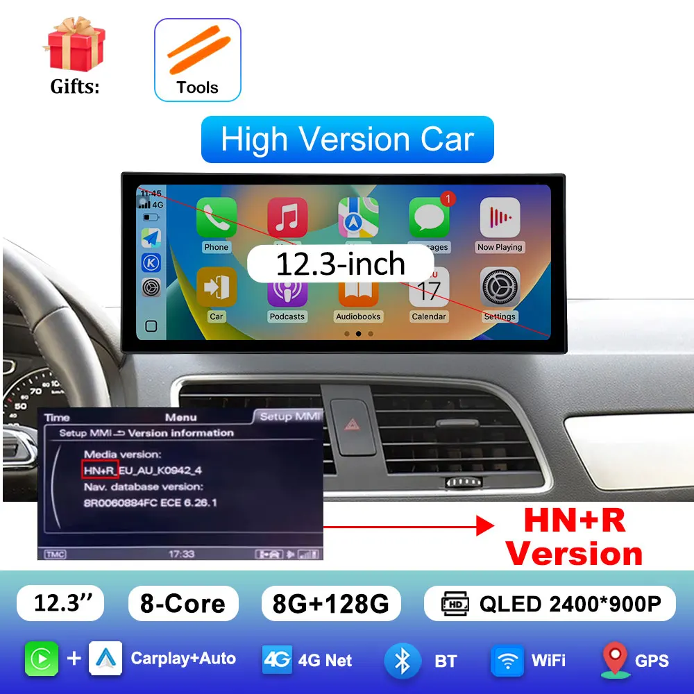 Draadloze Carplay 4G Android 16 voor Audi Q3 2013 - 2018 GPS Navigatie Auto Video Multimedia Speler WiFi BT DSP Stereo Auto Gereedschap