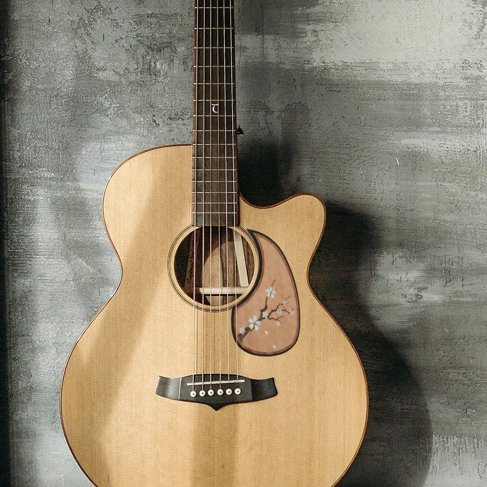 

Durable Acoustic Guitar Pickguard Elegant Wood Grain Cherry Blossom Design Scratch Resistant Easy to Apply and Remove